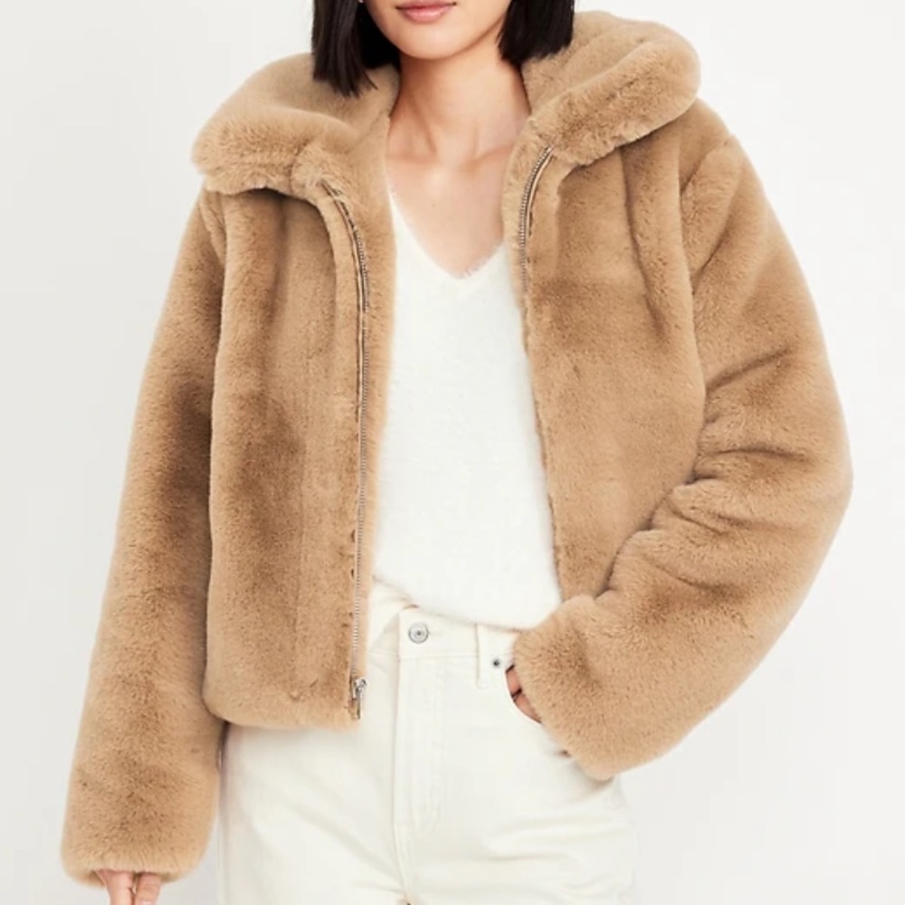 Old Navy Camel Light Brown Faux Fur Zip Coat Size XXL NWT